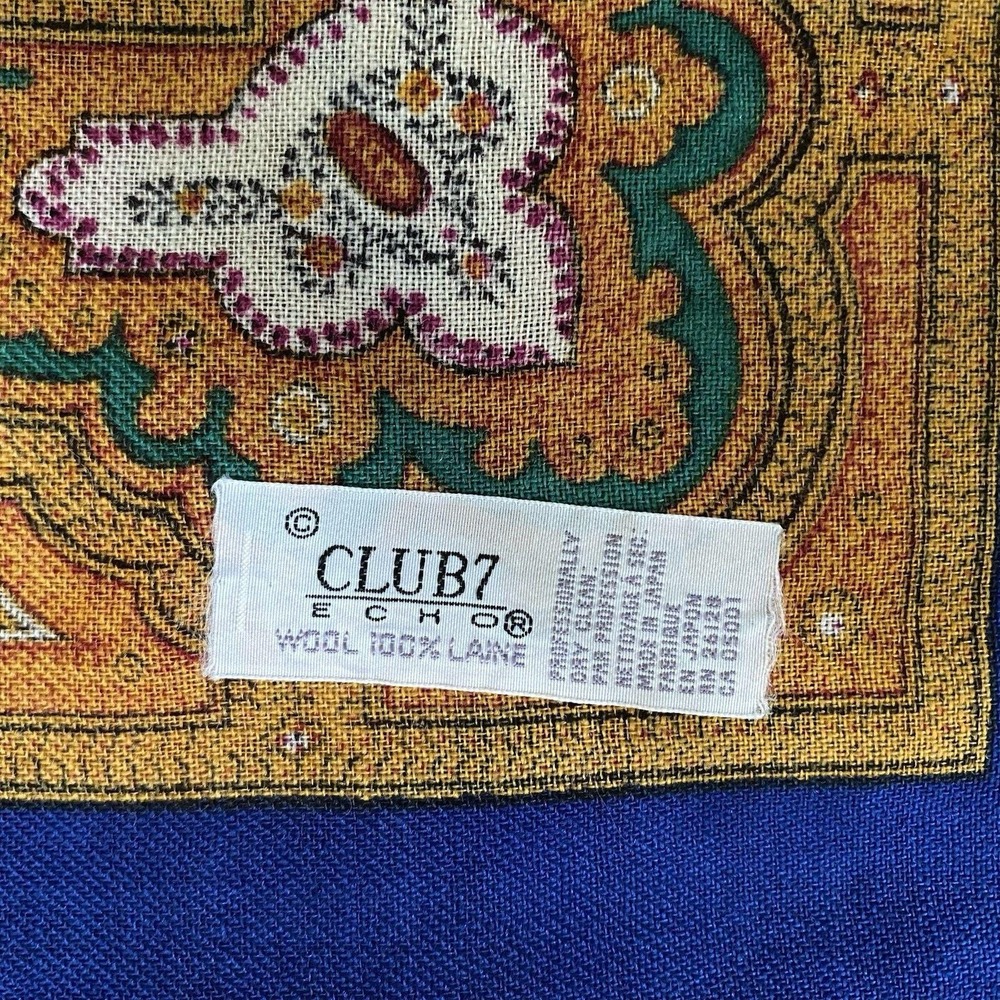 Vintage Club 7 Echo Scarf  Square 29" Colorful Paisley 100% Wool Made Japan - Picture 5 of 5